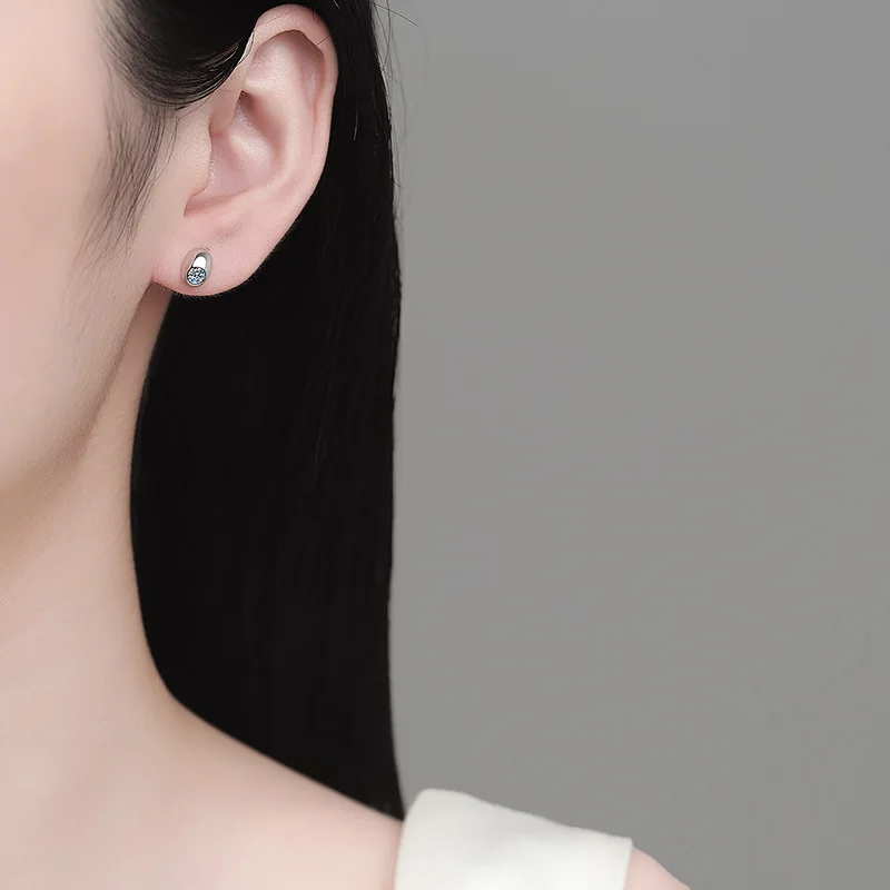 

Small Silver Bean Earrings Women's 0.4CT Moissanite PT950 Platinum - Mini silver bean, minimalist and durable,daily street style