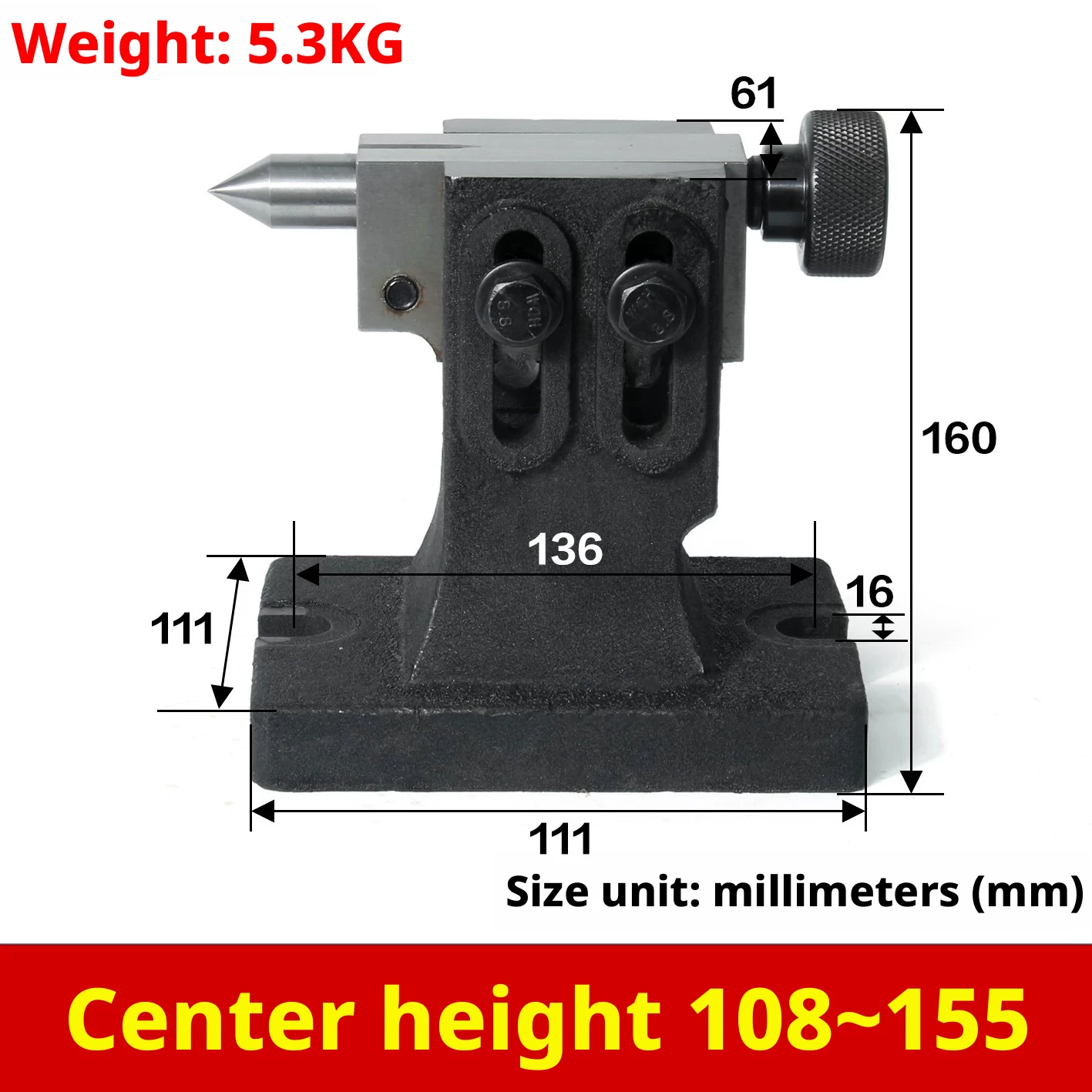 Adjustable Height Lathe Tailstock Live Center, TS Dividing Head Indexing Plate DIY Metal Tailstock Assembly
