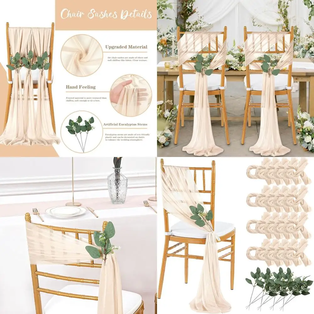 

Champagne 36-Piece Tulle Chair Sashes for Weddings, Church, and Party Decor