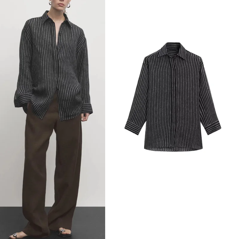 

Новый Faionable Striped Long Sve irt для женщин lectual Commuter Sle Versatile MD Women's Premium irt