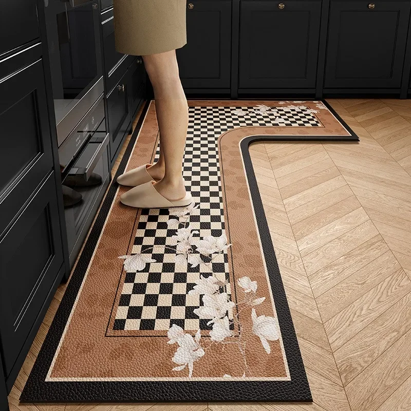 L-shaped Kitchen Floor Mat Dirt-resistant Waterproof Oil-proof Wipeable Washable PVC Non-slip Rug Balcony Carpet Alfombra 주방 카펫