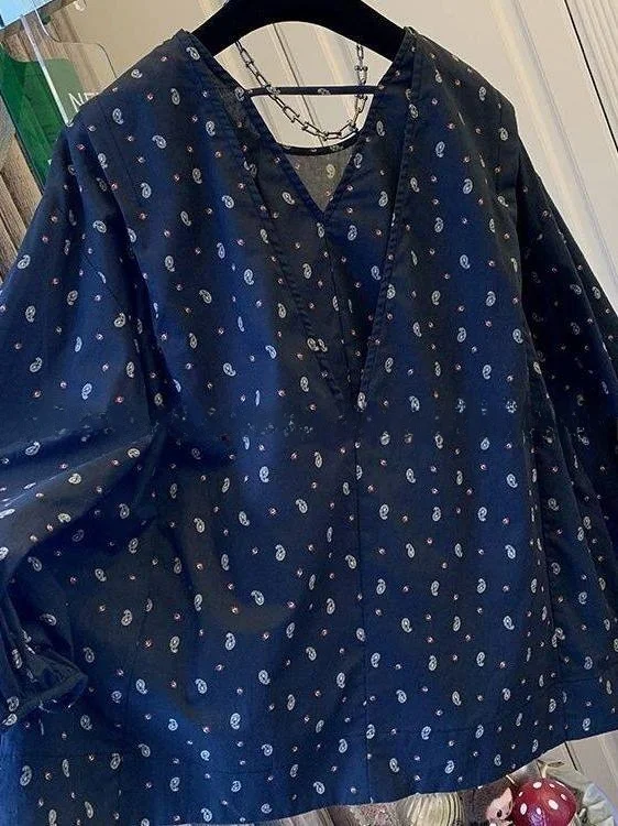 

plus Size Women's Long Sleeve Shirt Floral Print Anti-Uv Loose Fit Spring Summer Casual Style Polyester Fiber round Neck Top