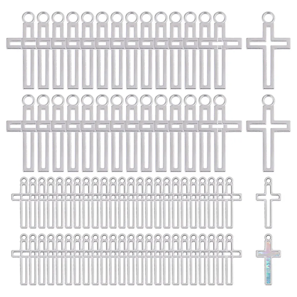 100 Pcs 2 Style Shape Open Back Bezel Pendants Hollow Frame Charms for DIY UV Resin DIY Jewelry Earring Making Platinum