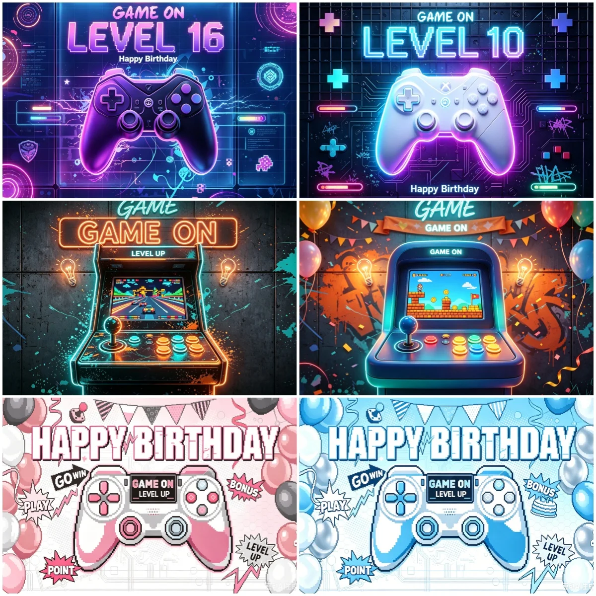 Video Game Theme Kids Birthday Party Decorations Background Gamer Next Level Up Backdrop Neon Green Light Banner Supplies Gifts