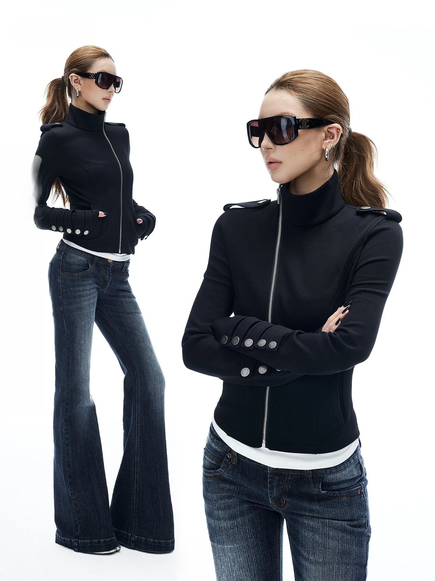 

Облегающий вязаный свитшот с воротником-стойкой на молнии, повседневная женская верхняя одежда от Iamxiaa