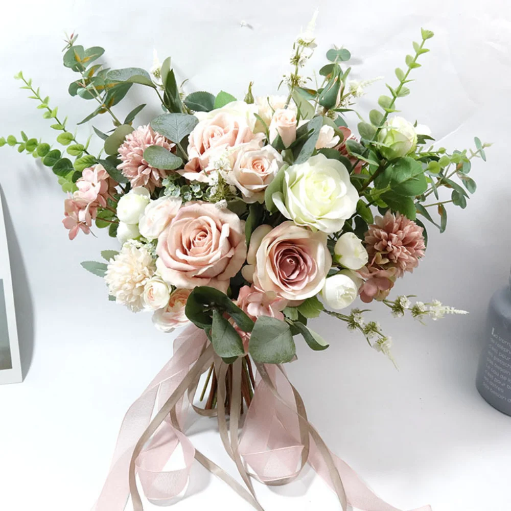 Handgemachte Seide Rose Hochzeits sträuße für Brautjungfern Braut künstliche Halte blumen für Hochzeit Kirche Wohnkultur Brauts trauß