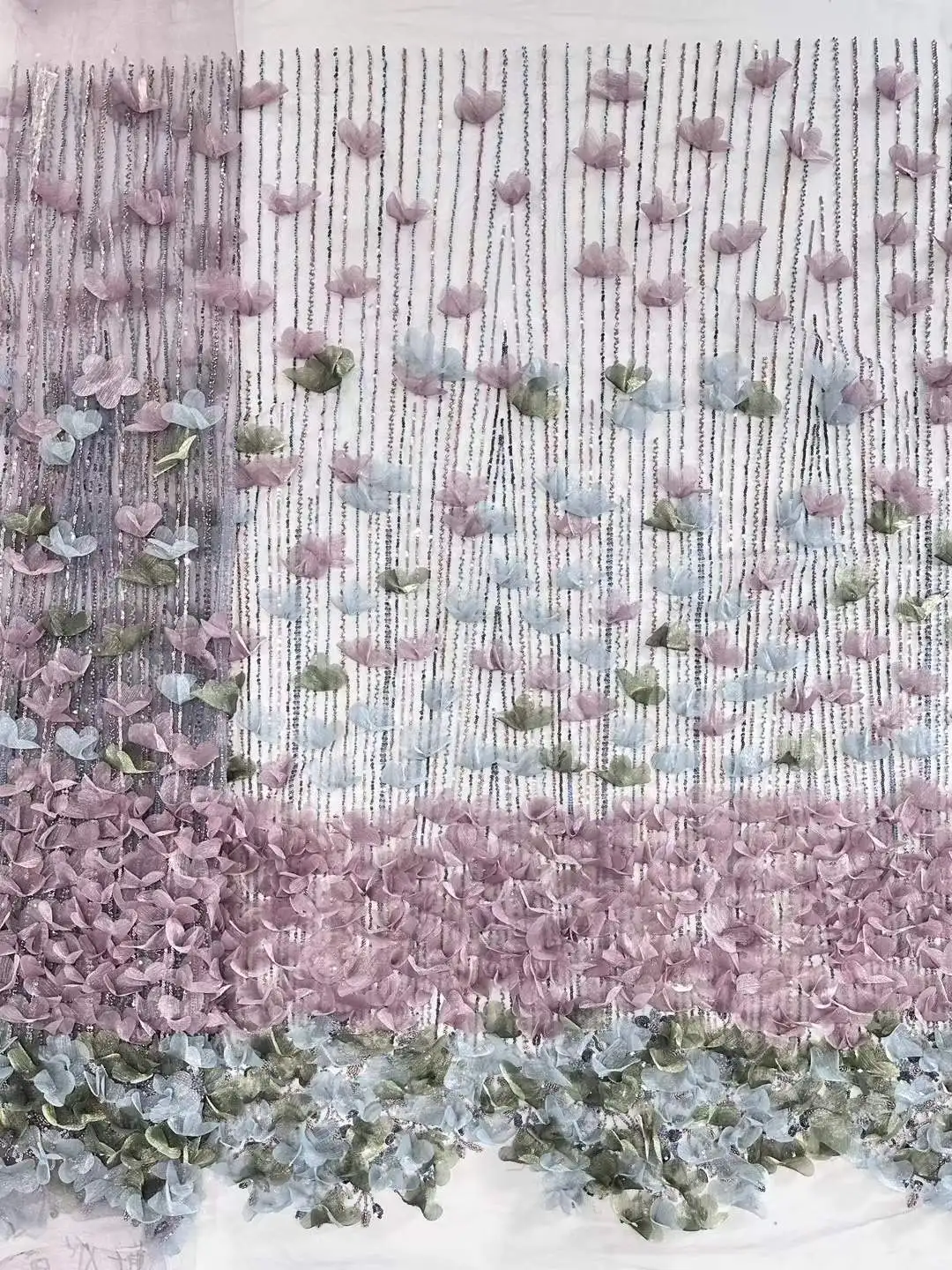 High Quality Fashion African Beaded Tulle Embroidery 3D Flower Sequins Lace Fabric for Wedding Dress Party Sewing