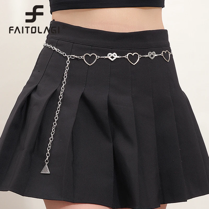 Cuore Amore Nastro Catena in metallo Cintura sottile da donna Y2K Estetica Kpop Egirl Cinghia sottile per il corpo per la decorazione del vestito Ragazza Cintura gotica