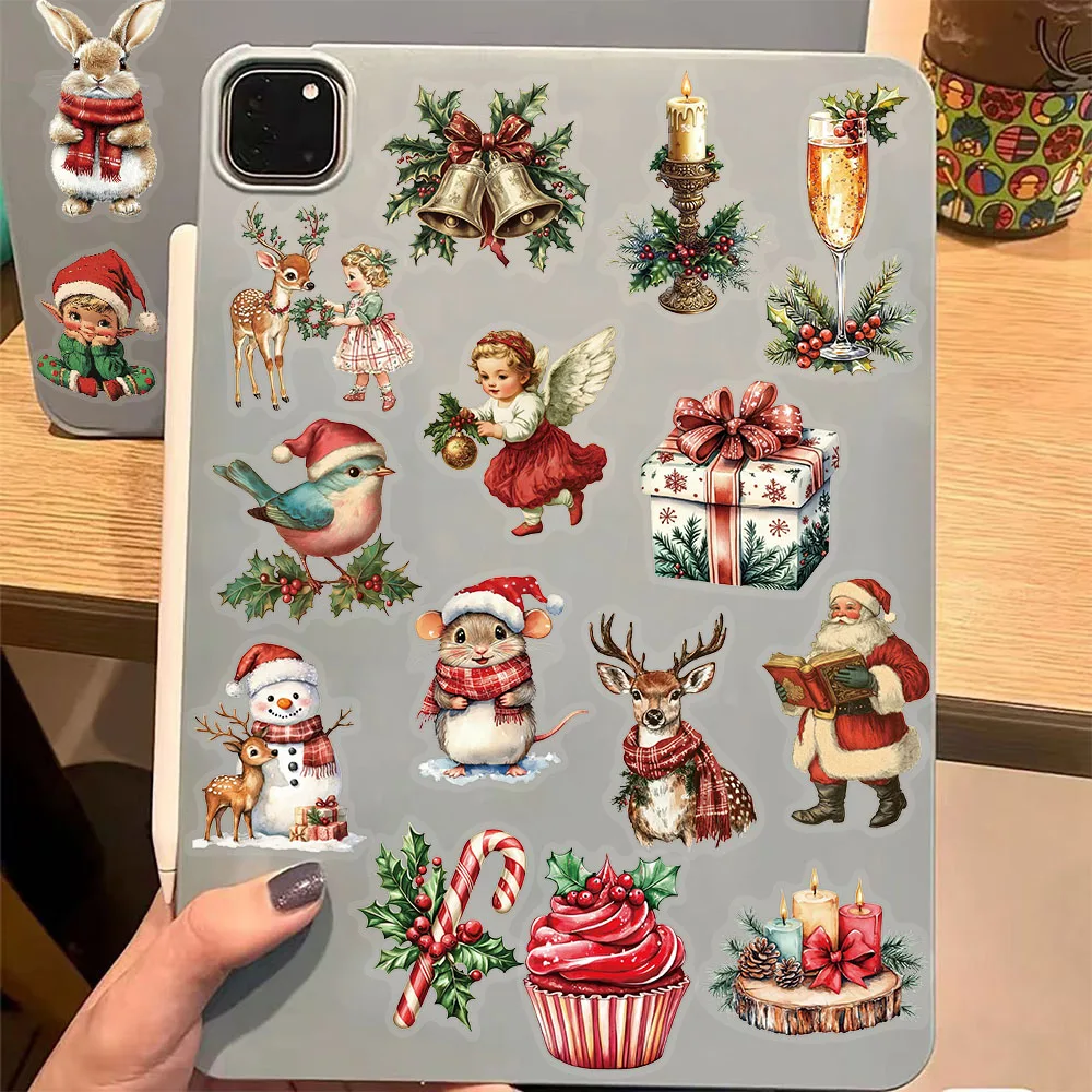 50PCS Retro Christmas Party Decoration Christmas Gift Stickers Phone Cases, Water Cups, Tablet Labels Waterproof Stickers