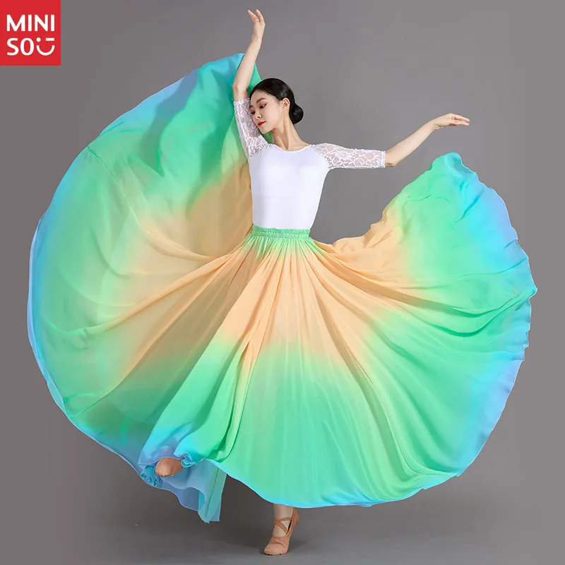 Klasyczna spódnica do tańca, rozkloszowana, do tańca nowoczesnego, do ćwiczeń, długa, damska, dla dorosłych, do tańca towarzyskiego, na występy, elegancka spódnica z gazy.