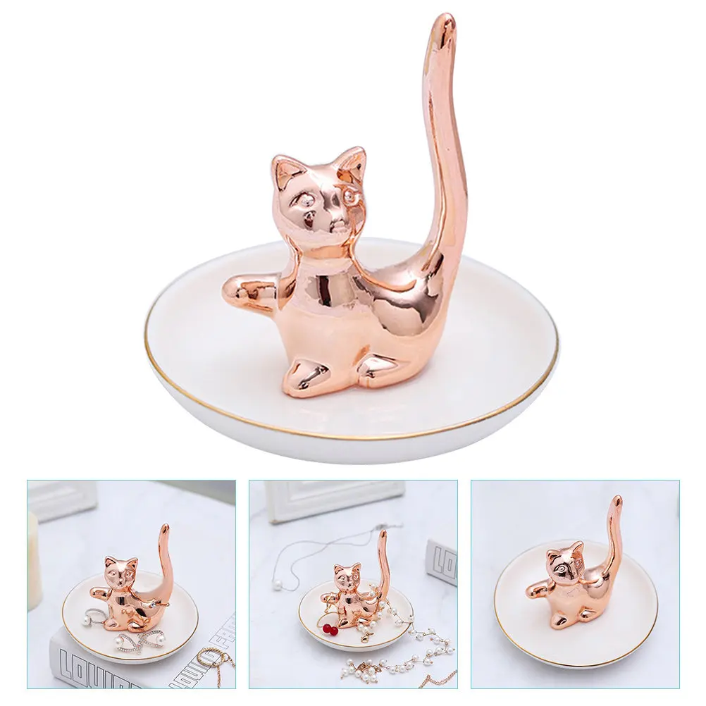 

Cat Shaped Ring Tray Jewelry Organizer Ceramic Trinket Dish Vanity Table Decor Bedroom Office Entryway Storage