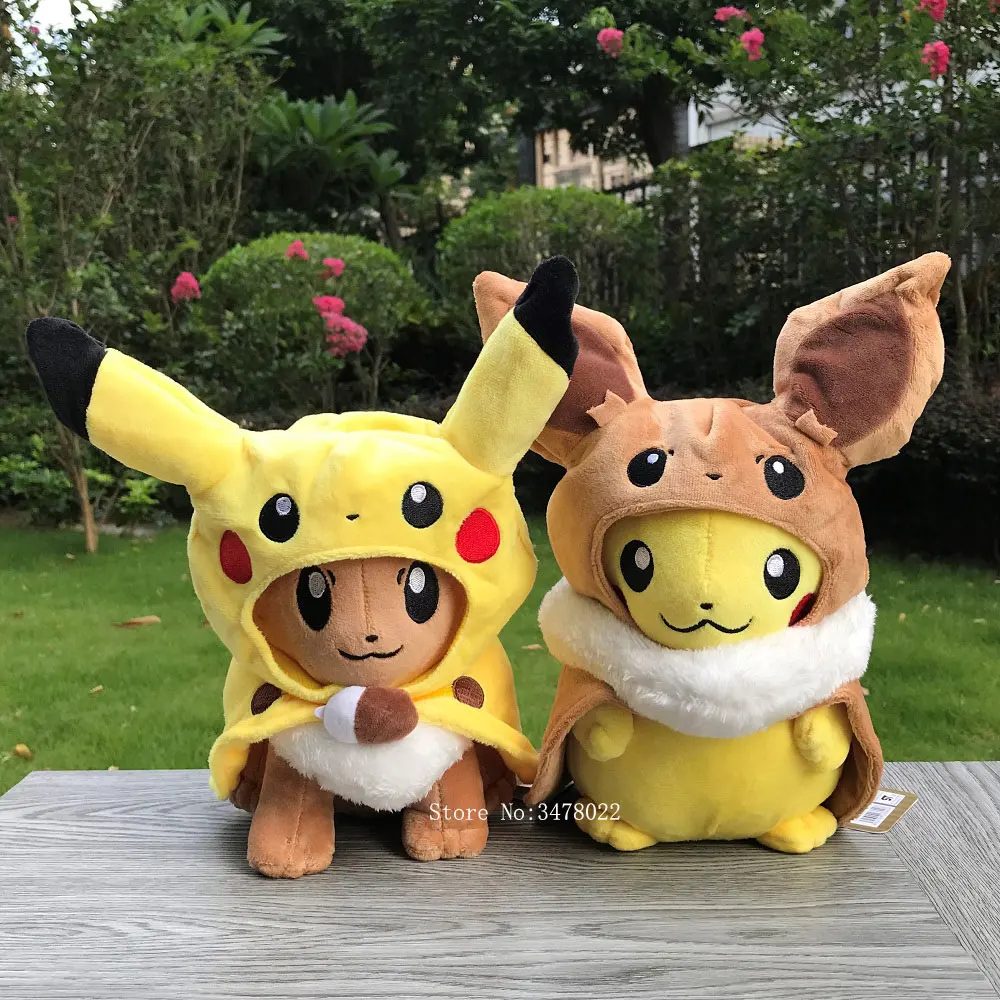 

28cm Pokemon Cosplay Pikachu With Eevee Suit Plush Cuddly Stuffed Toy Cartoon Soft Doll Gift