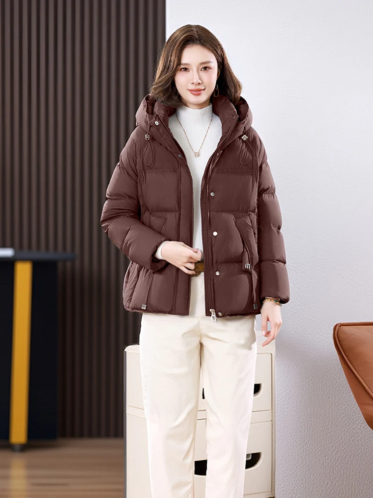 

Зимний короткий пышный пуховик с капюшоном, женский белый утиный пух, карман Parker, верхняя одежда, женские толстые теплые пушистые куртки с двойной молнией