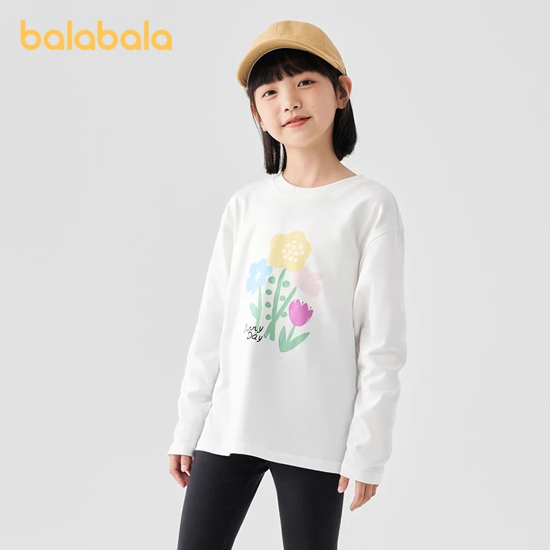 

Balabala Long Sleeve T-Shirt Girl 2025 Autumn Trendy Cotton Top for Kids Aged 5–12 Comfortable Daily Wear