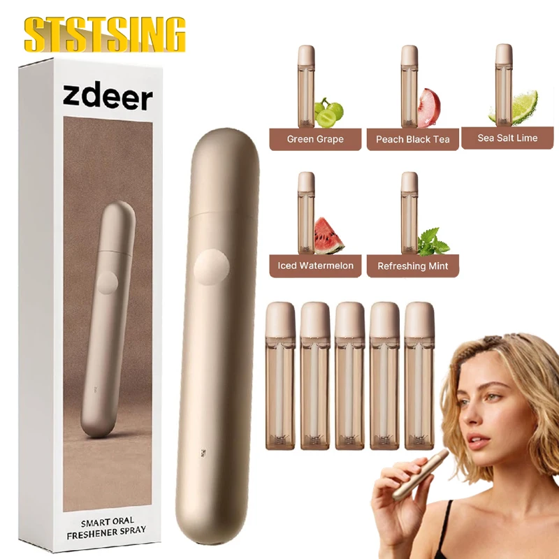 ZDEER Upgraded PW16 Electric Cool Breath Spray, Probiotic Mouth Freshener with 5 Natural Flavors, 10ML Replaceable Cartridges