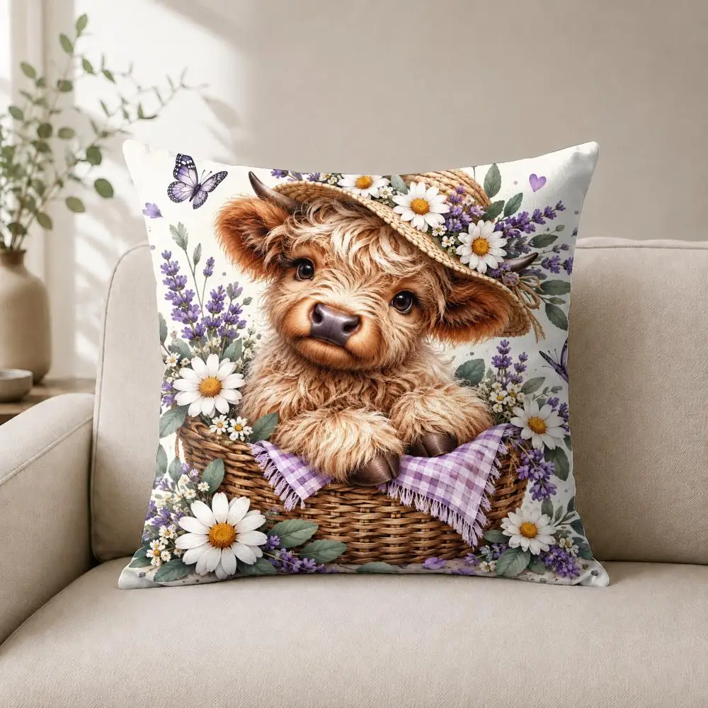 Highland Blossom Charm Cushion Cover Luxury Soft Plush Short Fur Cushion Case Warm Cozy Sofa Bed Decorative Home