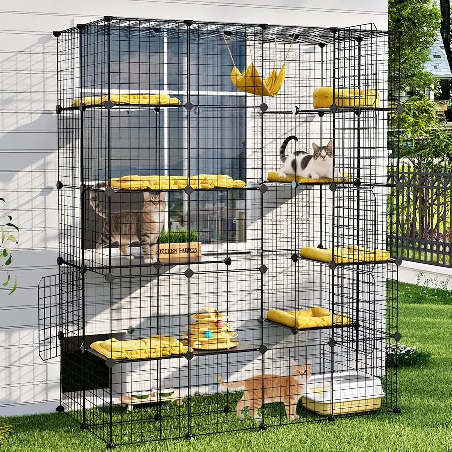 

Large Outdoor Cat House Catio Enclosure, DIY Cage Kennels Crate Spacious Exercise Place Ideal for 1-6 Cats, 55.1" L x 28.7" W x