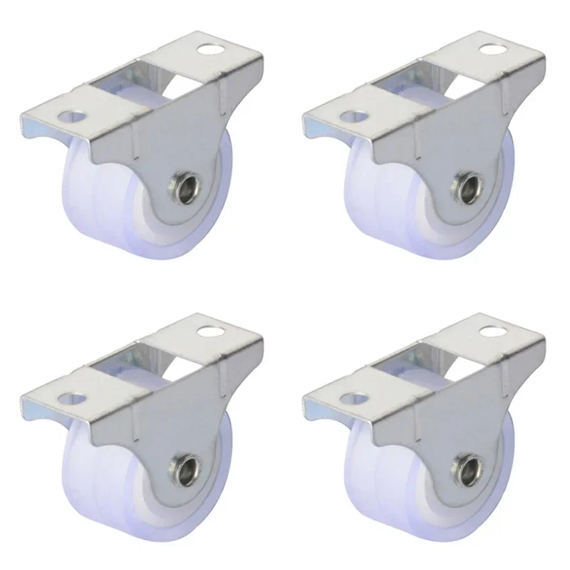 4Pcs White Rail Fixed Casters Small One-Way Wheel 1 Inch Strong Plastic Furniture Casters Mute Silencing Trolley Pulley Hardware
