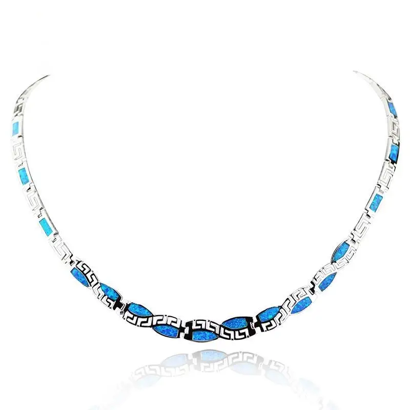 

JZN0011 Hot Sale Blue Opal Necklace New Trendy Jewelry for Women Top Quality Chain Necklace Christmas Gift