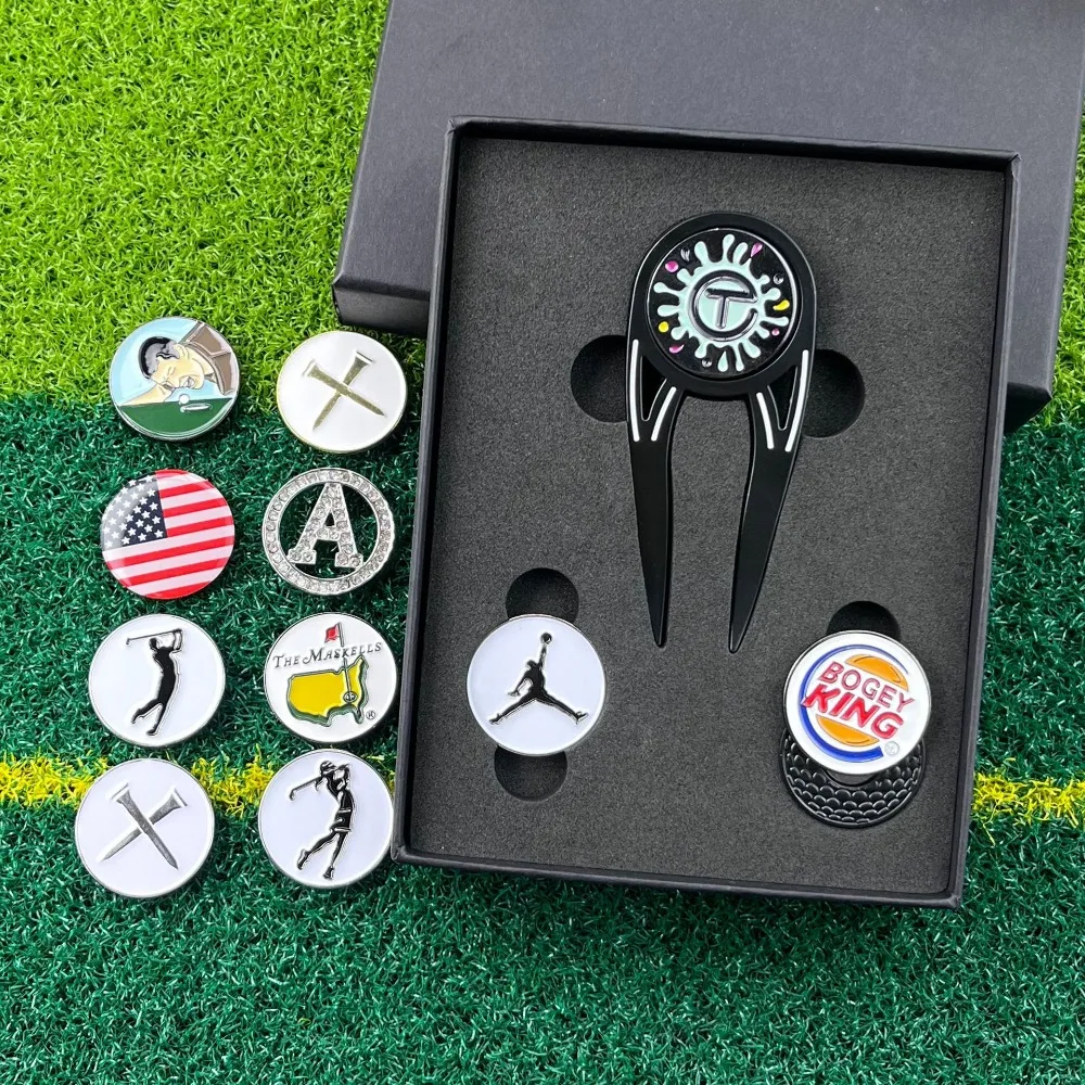 New Golf Portable Swimming Black Green Fork Set Bottle Opener Ball Fork Magnet Mark Accessories Gift Box Set Golf