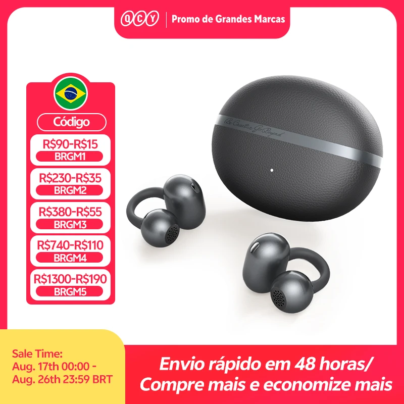 QCY Crossky C50 CT06 Fones de ouvido sem fio abertos Bluetooth 6.0 Ultra-confortáveis ​​com clipe para chamadas IA, reforço de graves, controle de volume adaptável, 35 horas de reprodução, esportes, corrida