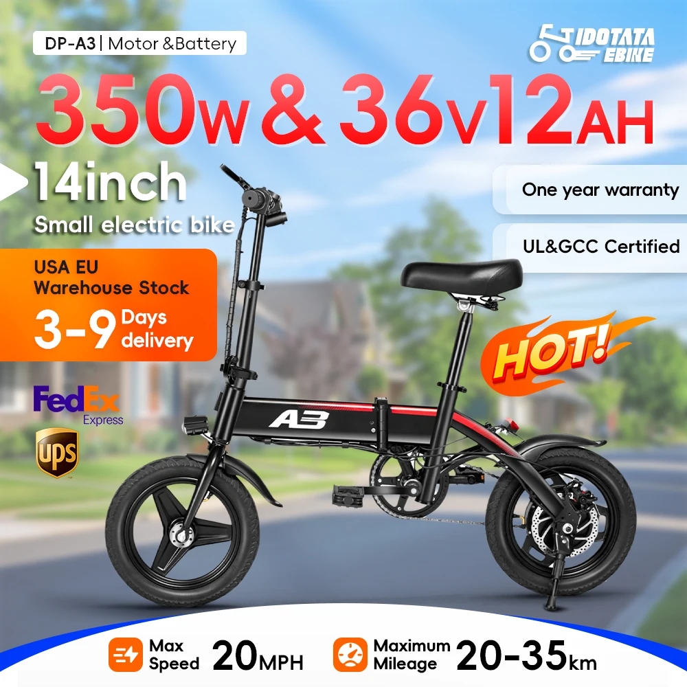 IDOTATA Electric Bike for Adults 600W Peak Motor, 20mph Folding Ebike, 14