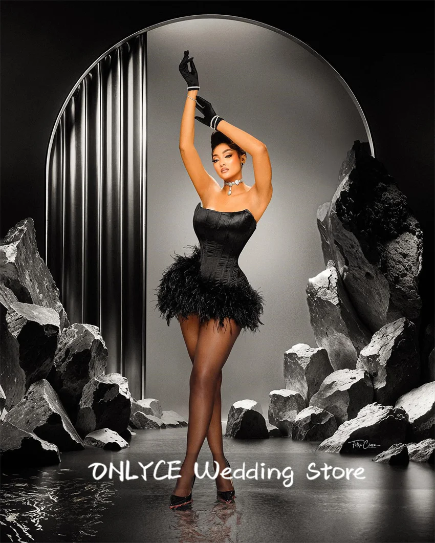 Sexy Black Short Prom Dress Luxury Blackgirls 2024 Corset Feathers Elegant Birthday Party Dresses Vestidos Homecoming Customized
