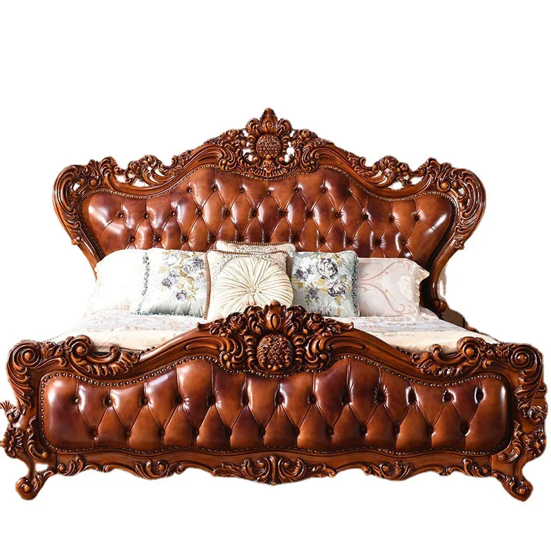 

European luxury solid wood bed, double master bedroom, European and American high-end leather, 1.8 atmospheric
