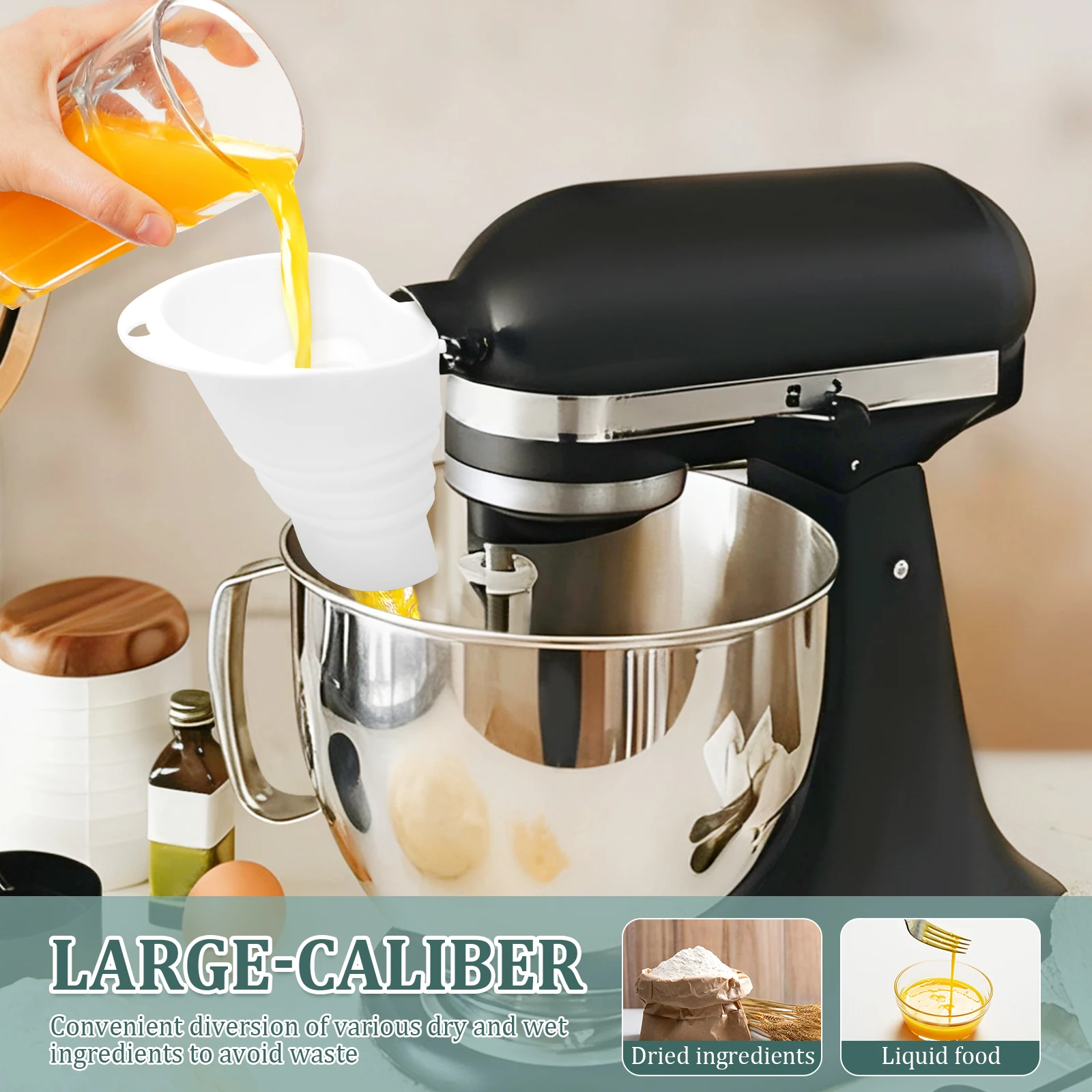 Flour Funnel for Mixer Add Flour Funnel Stand Mixer Attachment for Egg and Flour Guided Pour fits 4.5–5Qt Tilt Head Stand Mixer