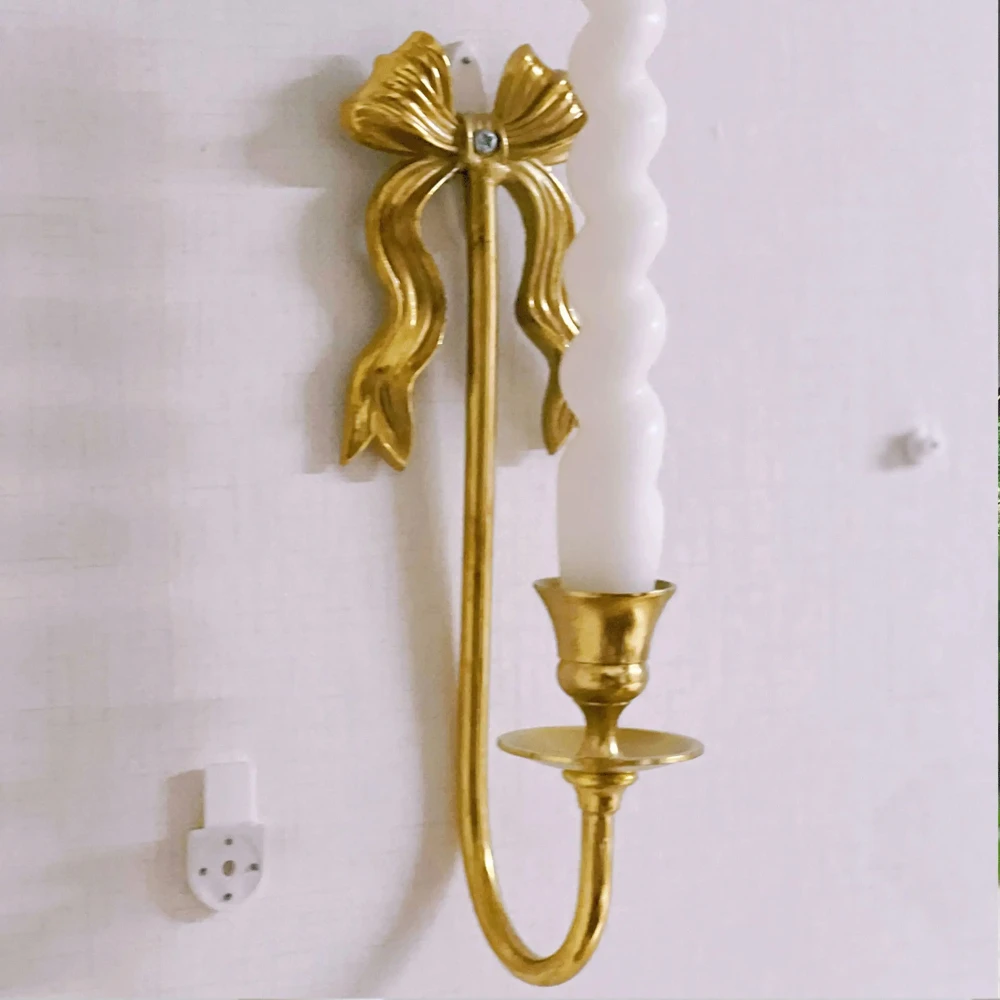 

Retro Copper Candle Holder Wall Hanging Candlestick Golden Knot Shape Wall Candal Holder Home Decorative Wall Decor