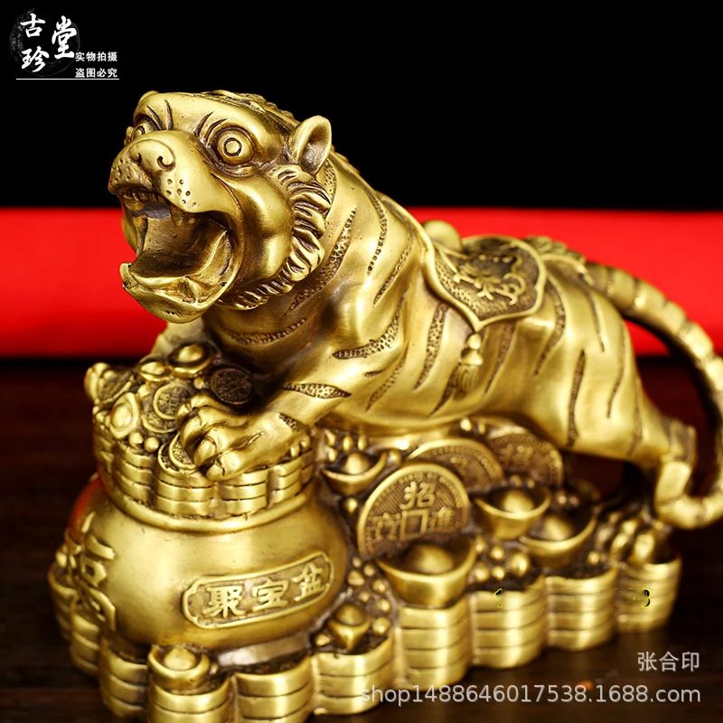 Copper Ornament, Auspicious Symbol For The , New Year Office Craft, Zodiac Animals Tiger, Horse, Dog, Three-In-