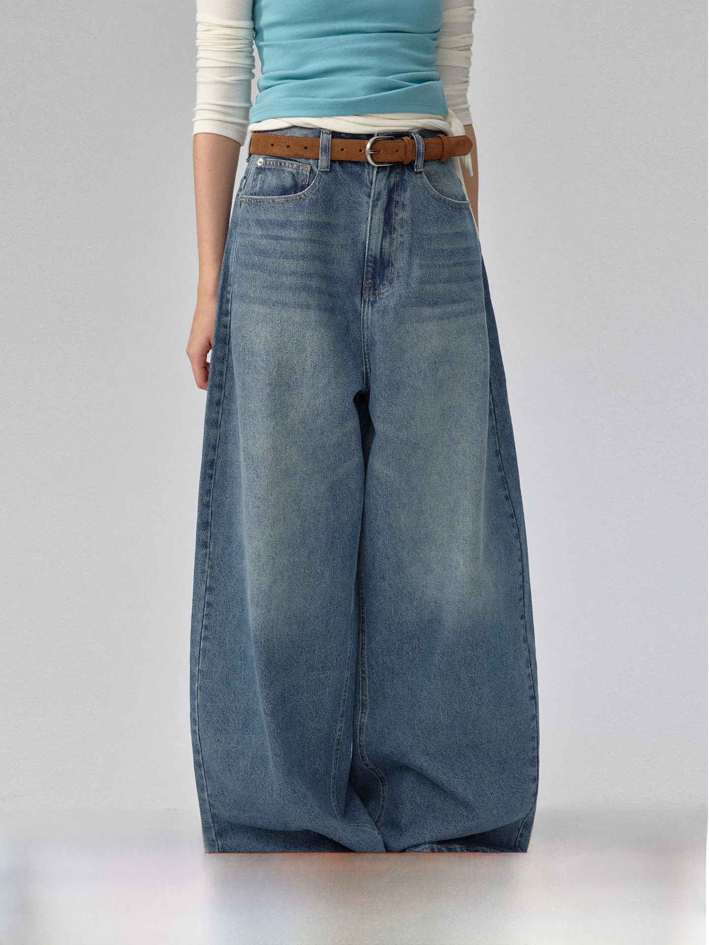 

High Waist Cotton Straight Leg Wide Leg Jeans plus Spring New Sle Casual Comfortable Blue Tone American Retro Denim