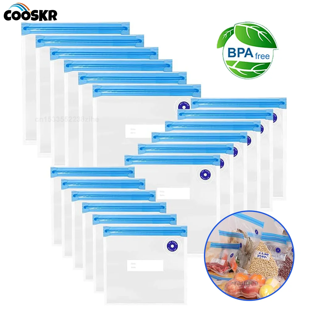 Sacs de scellage sous vide, sac d'emballage sous vide pour aliments, sac de stockage de aliments frais sous vide réutilisable sans BPA, sacs à fermeture éclair sous vide 10 pièces 30 pièces