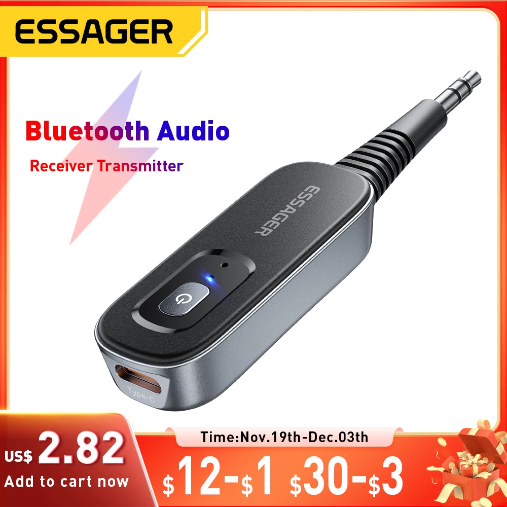 Essager Bluetooth 5.1 Audio Receiver Transmitter 3.5MM 3.5 AUX With Mic Stereo Music Wireless Adapter For  PC TV Car Speakers
