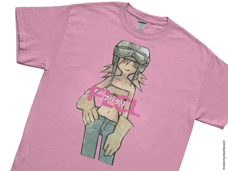 FLCL Haruko Mischief Cartoon T-Shirt, Fooly Cooly, Manga T-Shirt