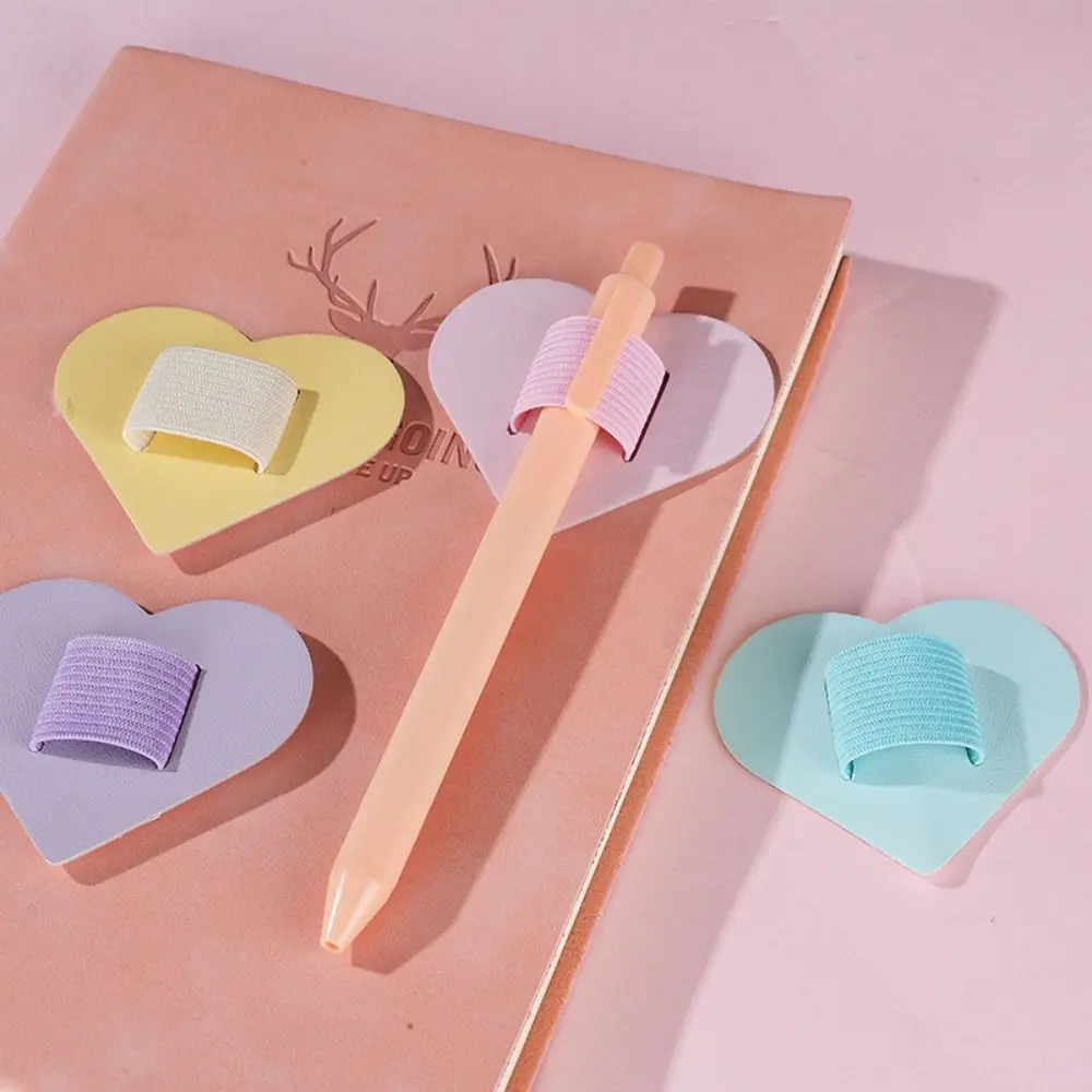 

Creative Self-adhesive Round Pen Holder Elastic Loop Multicolor Kawaii Stationery Love Shaped Insert Leather Pen Holder Journal