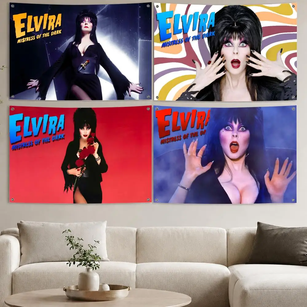 Film E-Elvira M-Mistress D-Dark Flags Aesthetic Wall Tapestry Printed Wall Hanging Living Room Party Outdoor Decor