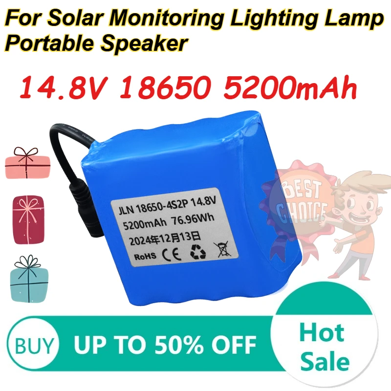 

14.8V 18650 Lithium Battery Pack 5200mAh for Solar Monitoring Lighting Lamp Portable Speaker Rechargeable Batteries
