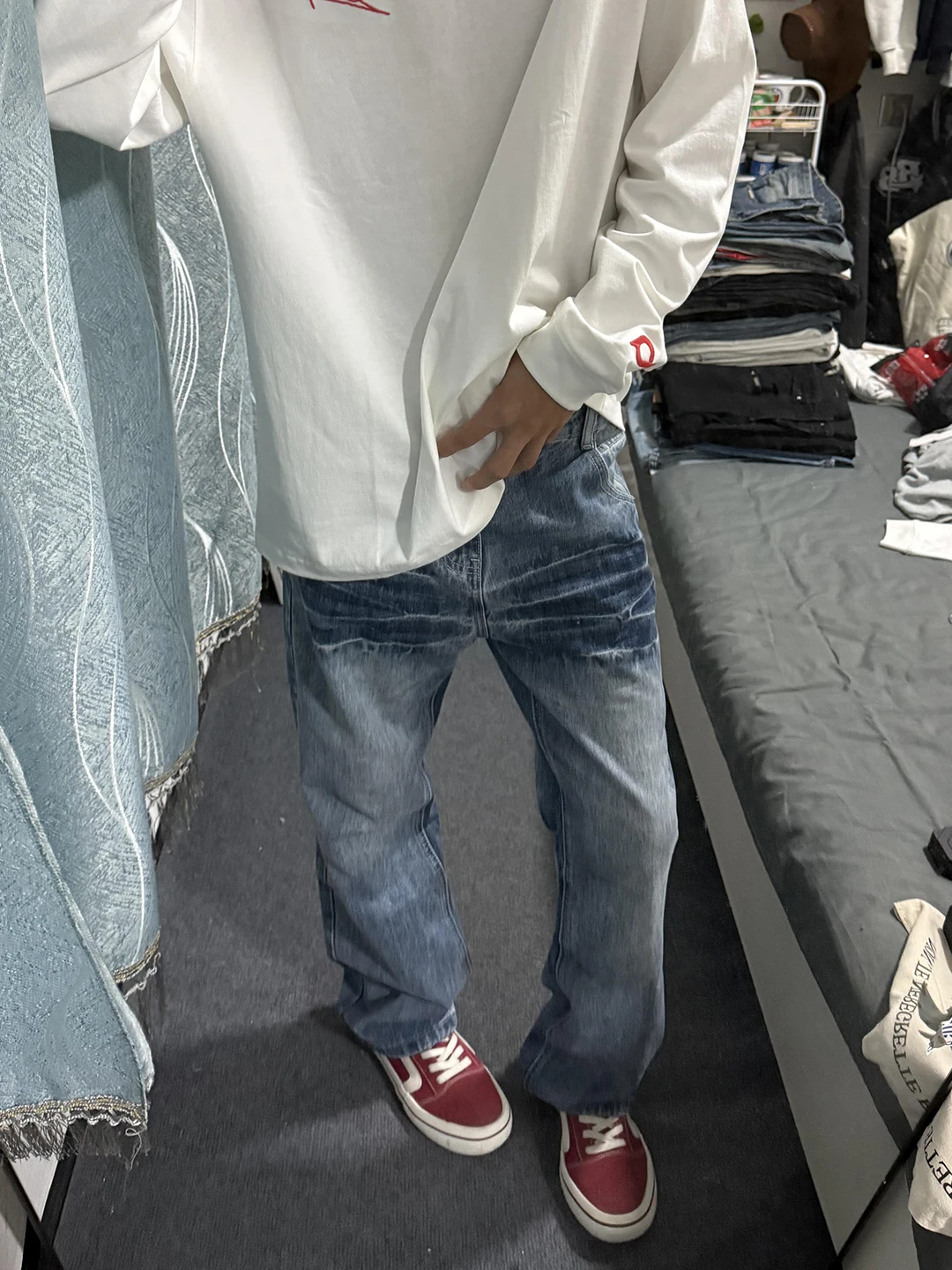 

Мужские джинсы Cleanfit Blue Waed Lightning Pattern, повседневные прямые джинсовые брюки, осенние, в американском стиле High Street