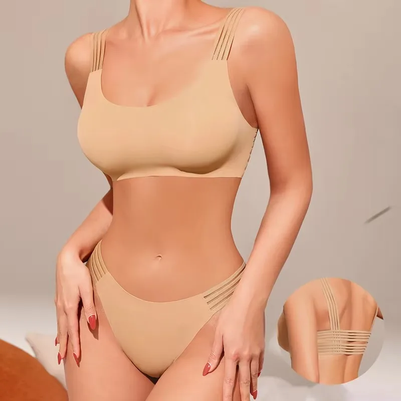 New Design High Stretchy Straps 2 Piece Seamless Bra And Panty Set Smooth Wireless Laser Cut Bra & Brief Sets