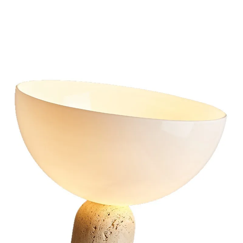 

Japanese-style wabi-**** wind natural yellow travertine cream wind retro living room study medieval marble bed lamp