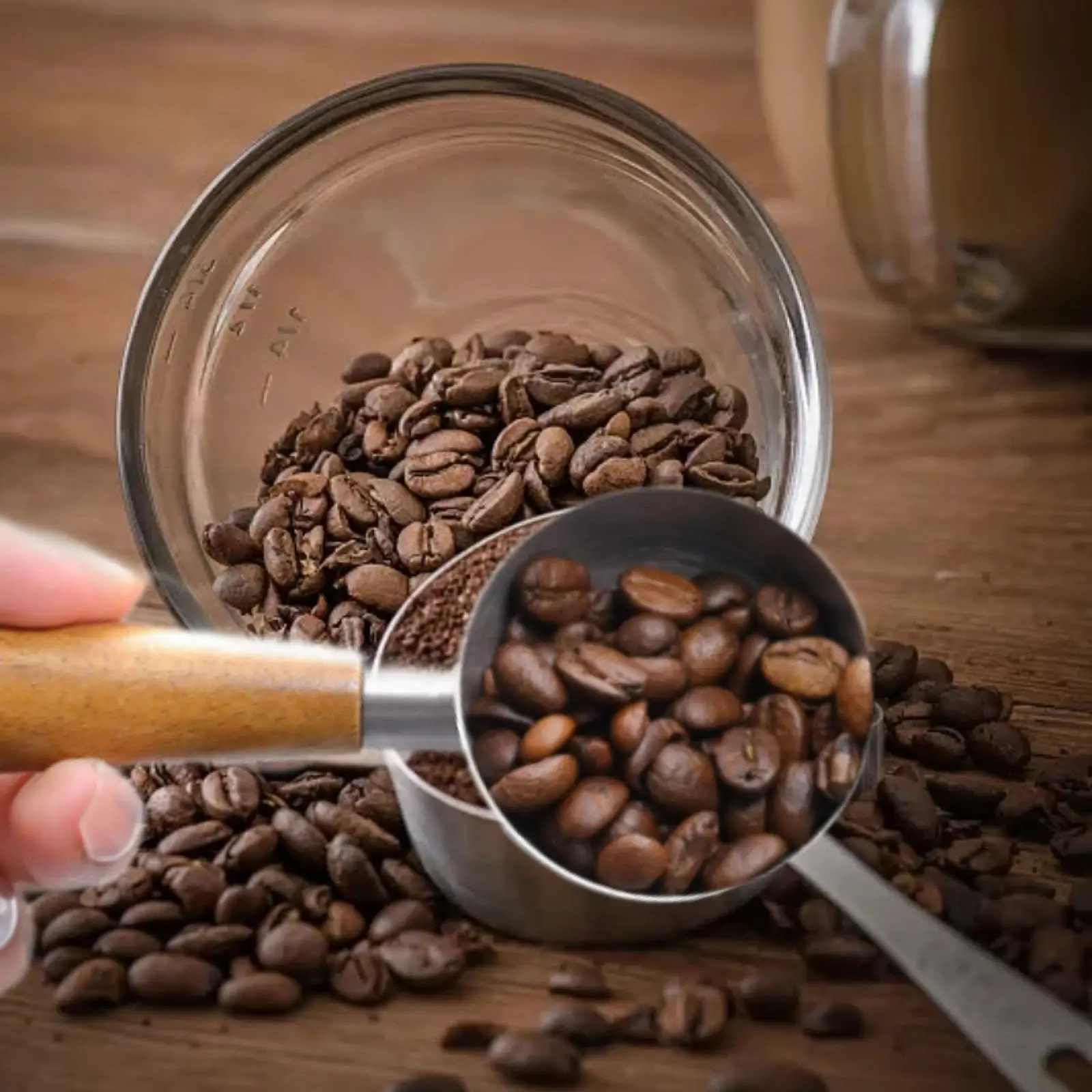 Wooden Handle Spoon Espresso Scoop Mixing Stirring Stainless Steel Coffee Scoop Coffee Measuring Spoon for Honey Event Dining