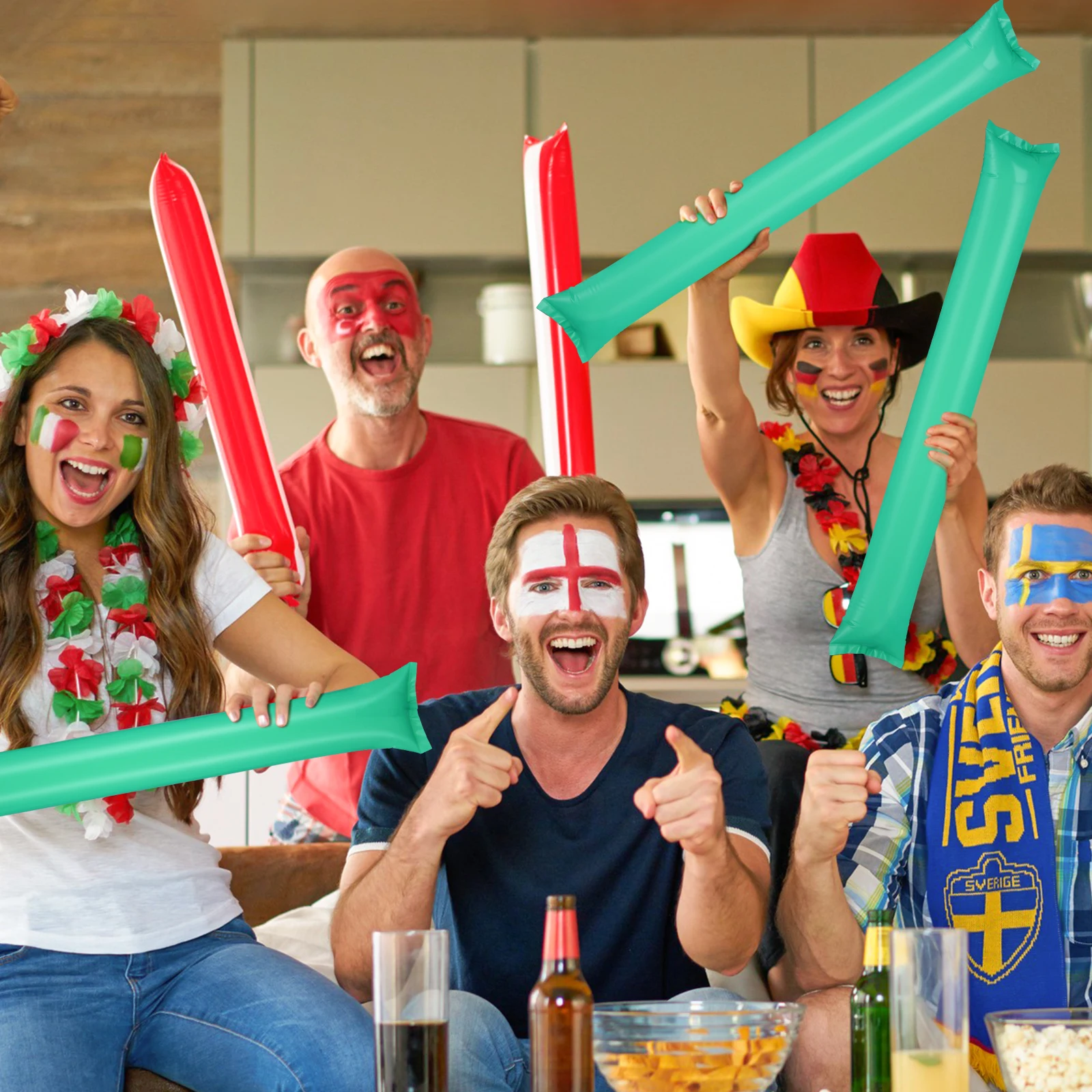 

60pcs Inflatable Sticks Thick Party Cheering Sticks Sports Event Boom Wand For Concert Match Wedding Birthday Favors Red