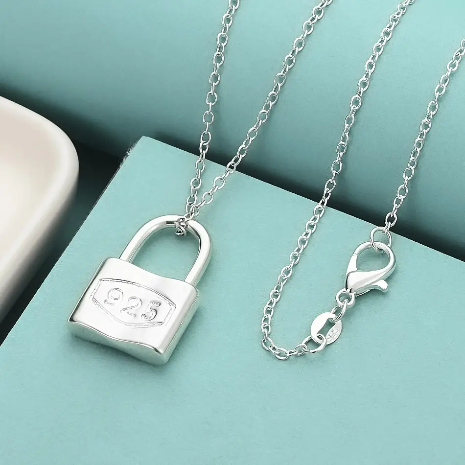 

Korean Fashion 925 Sterling Silver Stunning Lock Lovely Necklace For Women Wedding Party Anniversary Gift Streetwear Jewelry