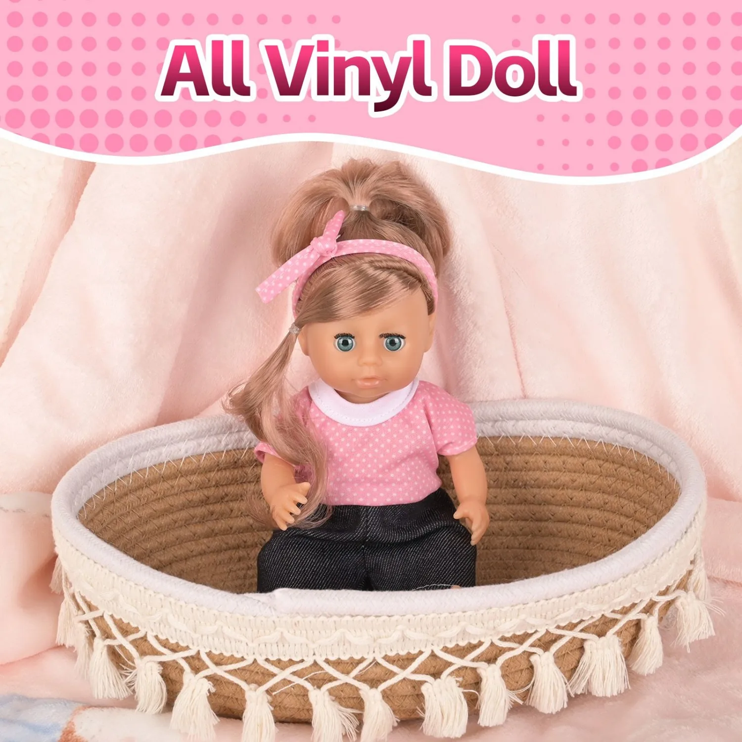 دمية أطفال ناعمة نابضة بالحياة مقاس 9 بوصة |   عيون التعبيرية |   فستان وردي |   لعبة لعب الأدوار الآمنة للأعمار من 3 إلى 8 سنوات (هدية عيد الميلاد/عيد الميلاد)