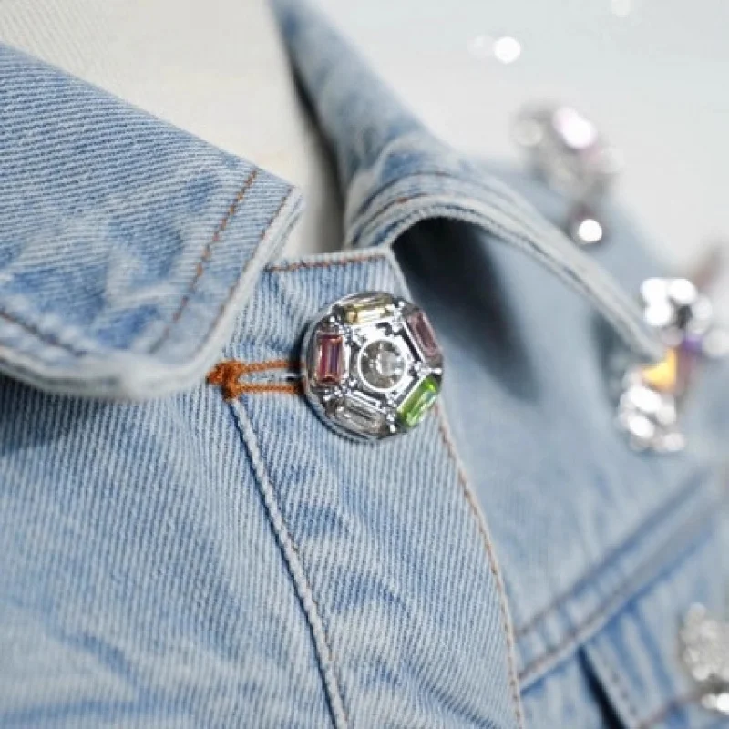 

Denim Jacket Autumn New Blue Washed Beaded Jacket Shirt Hanfu