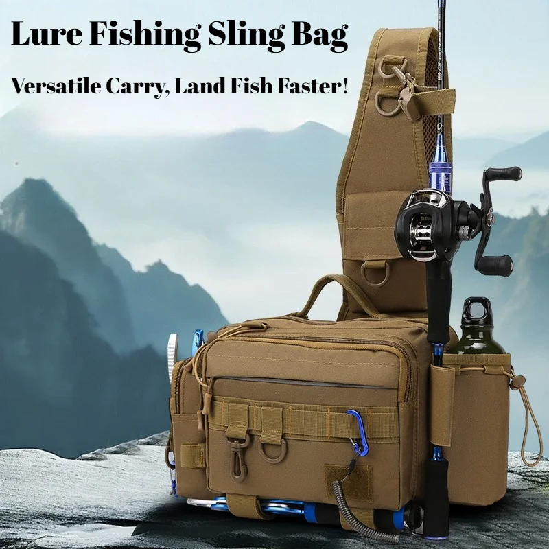 Fishing Tackle Backpack Multi Function Waist Pack Rod Holder Tactical Bag Large Capacity Crossbody Lure Gear Bag for Outdoor