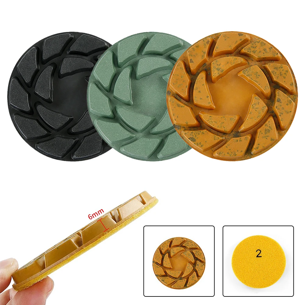 4 Inch 100mm Dry/Wet Dia-mond 3 Step Polishing Pads For Marble Concrete Terrazzo Stone 6mm Thick-ness Wet Grinding Disc Polish