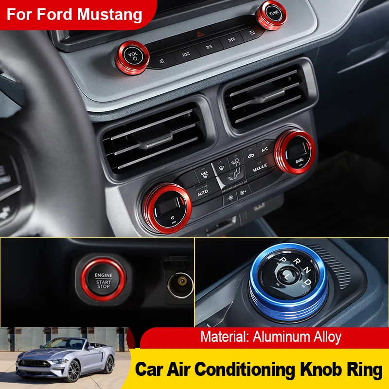 

for Ford Mustang S550 2015~2023 Aluminum Alloy Car Shift Knob Ring Air Conditioning Volume Knob Ring Car Interior Accessories