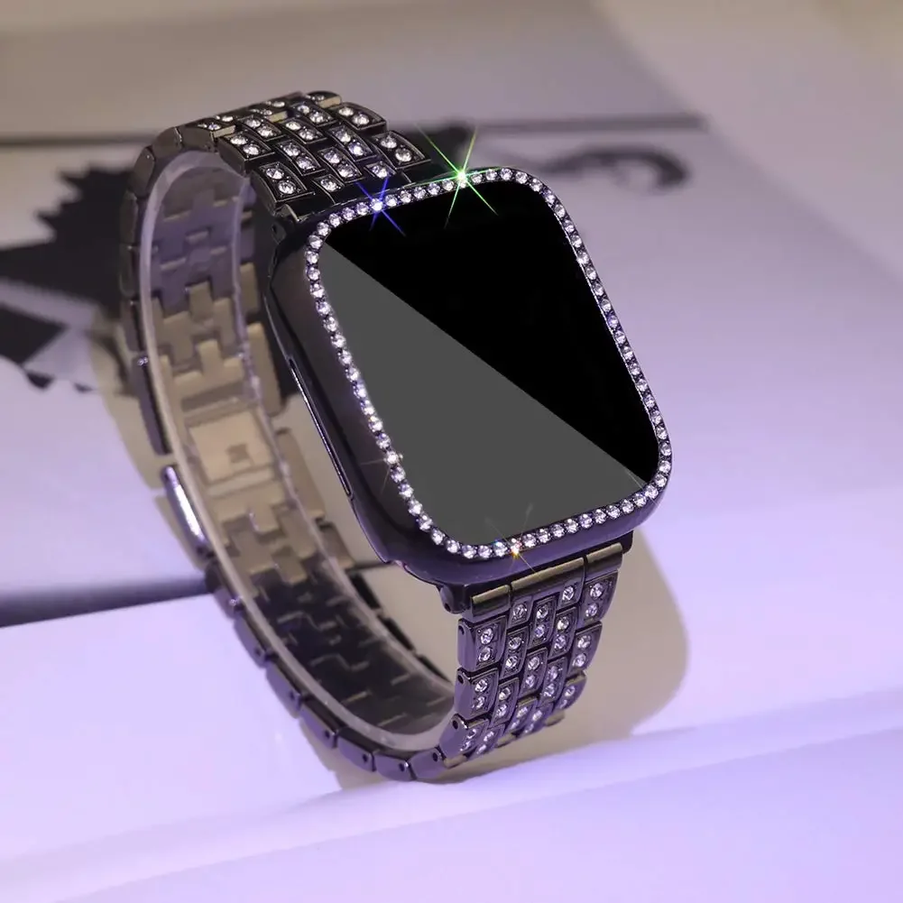 Diamantband + Abdeckung für Apple Watch Case Serie 10 42 mm 46 mm 41/45 mm Armband + Displayschutzfolie + Stoßstange iWatch 9 8 7 6 5 4 40/44 mm
